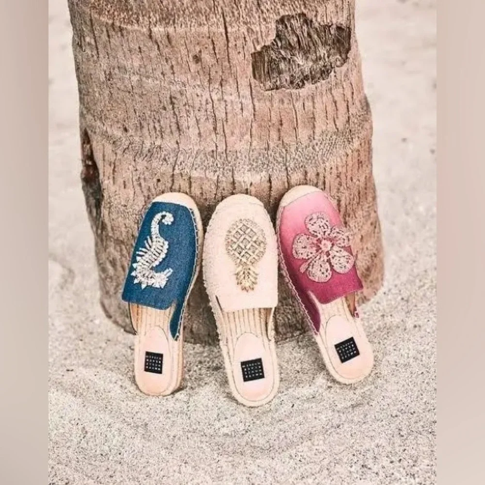 WHBM Pineapple Espadrille Slides Slippers - Picture 3 of 9